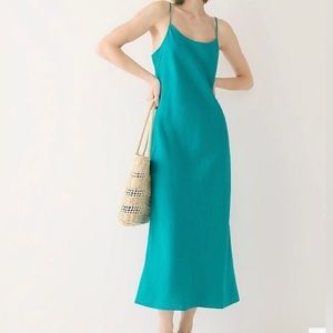 J.Crew Gwyneth slip dress in linen green RETRO JADE 16 NWT